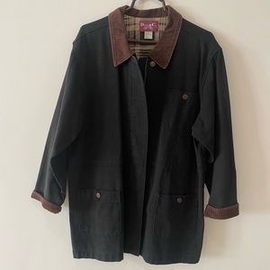 Denim & Co. Women's Size Large Black Denim Full Zip Cotton Jacket Plaid Lined